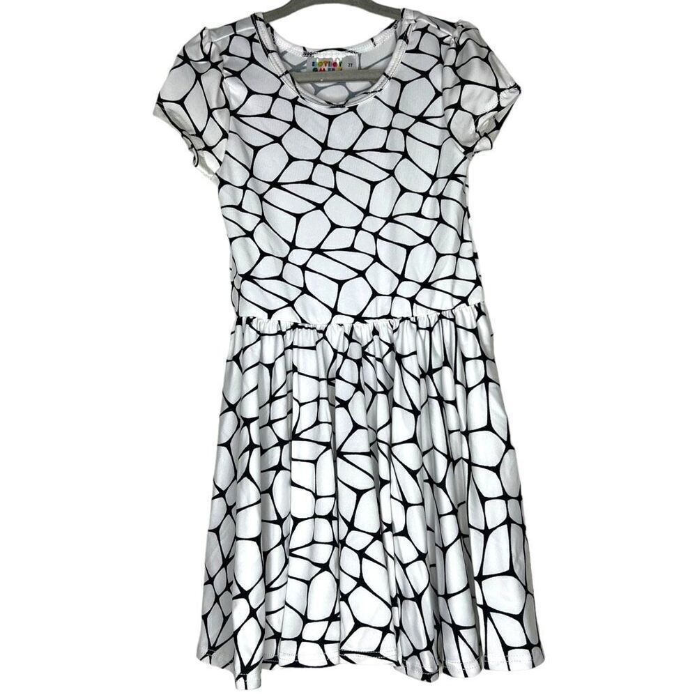 NEW Dot Dot Smile Retro Abstract Mossaic Black White Cap Sleeve Dress 2T